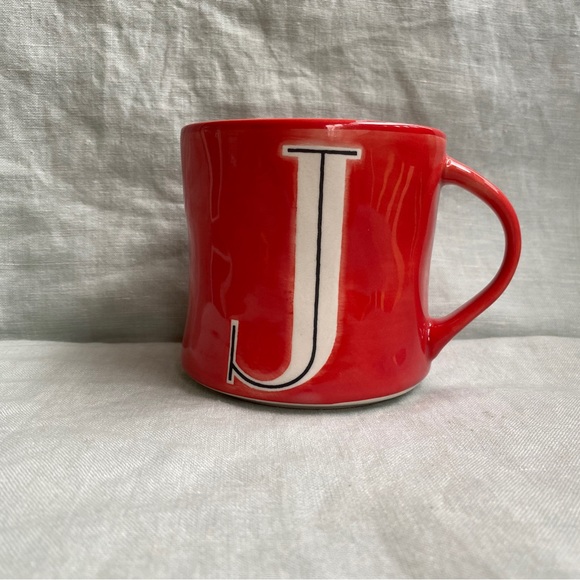 Anthropologie red hand painted Colorway "J" monogram initial mug - Picture 2 of 10